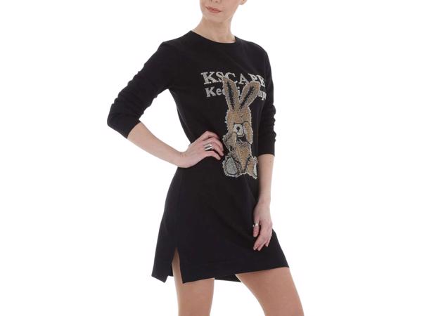 Sweat jurk strass steentjes zwart L/XL