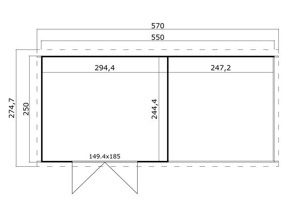 Blokhut met overkapping Kjeld 550x250 onbehandeld vuren