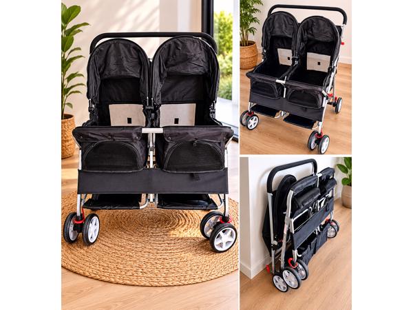 Ruime dubbele hondenbuggy – opvouwbaar en praktisch! 🐾