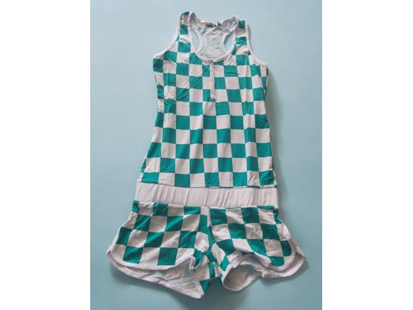 Metrofive playsuit groen wit geblokt S/M 36/38