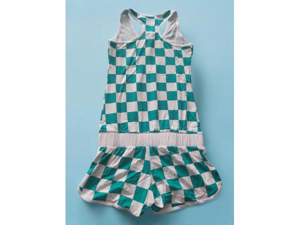 Metrofive playsuit groen wit geblokt S/M 36/38