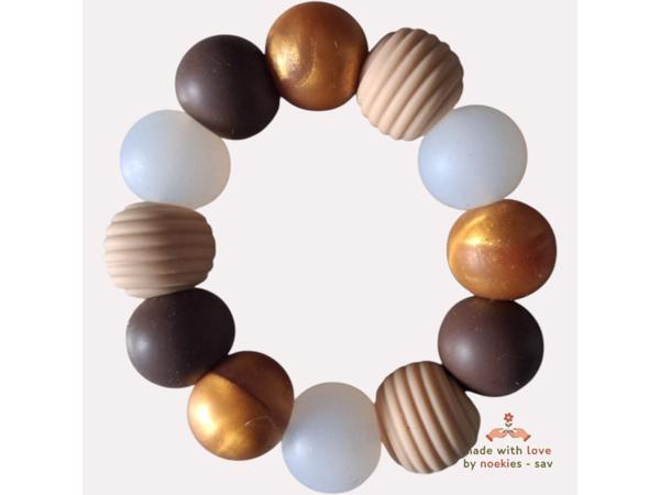 Noekies Handgemaakte Bijtring beige bruin goud - Nieuw!