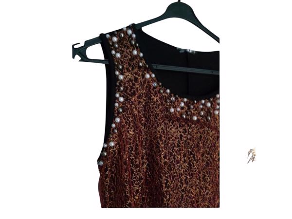 Glitter jurk rood zwart met parels S/M