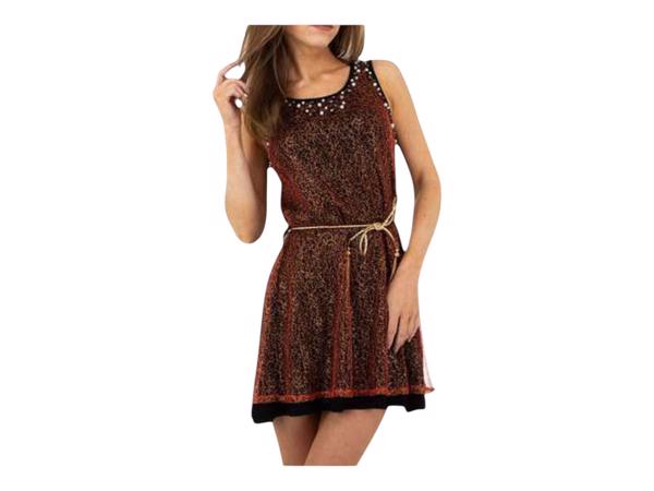 Glitter jurk rood zwart met parels S/M