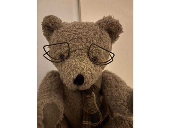 Beer knuffel met metalen bril en stropdas