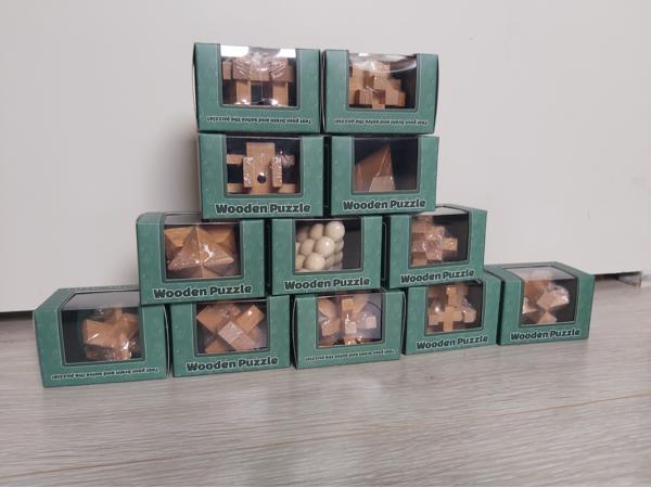 Set van 12 houten IQ puzzels echte hersenkrakers / breinbrek