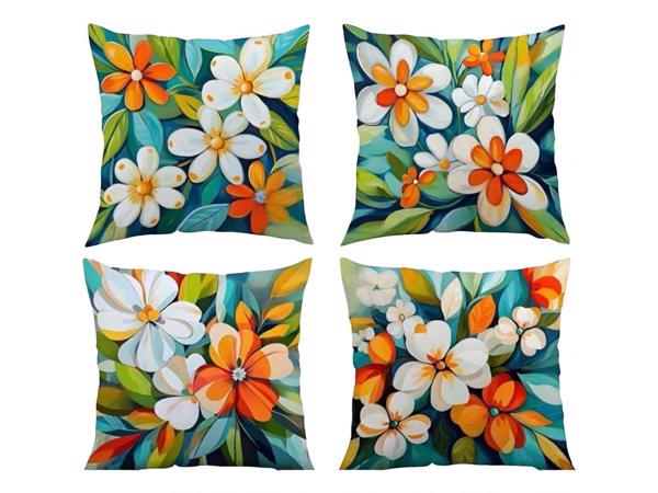 Set van 4 kussenhoezen gebloemd multicolor 40x40cm