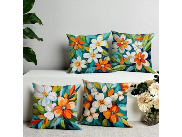 Set van 4 kussenhoezen gebloemd multicolor 40x40cm