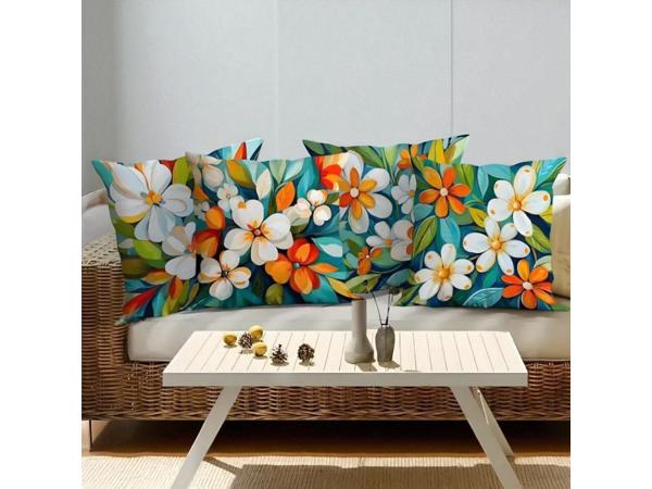Set van 4 kussenhoezen gebloemd multicolor 40x40cm
