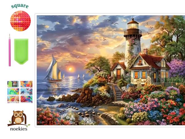 nr 32 Diamond Painting Kust strandhuis 40x50cm (vierkant)