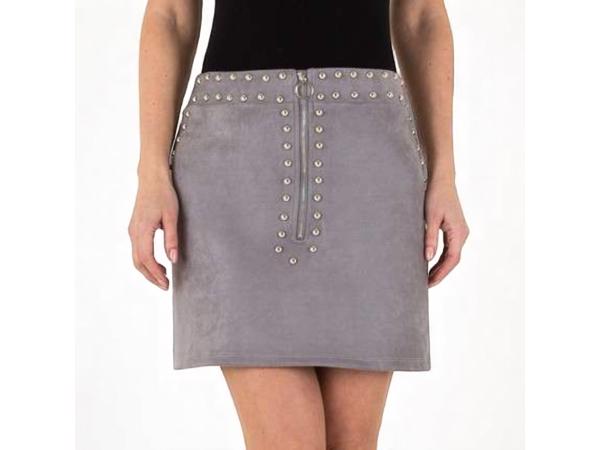 Suede zachte rok grijs met zilveren studs L