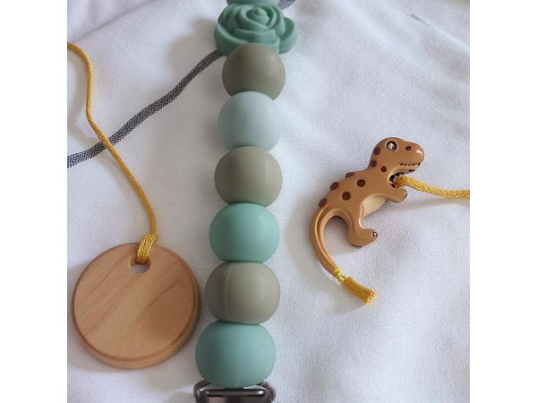 Speenkoord roosje mintgroen khaki