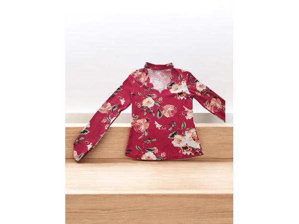 Stretchy top rood bloemenprint met hals koord M