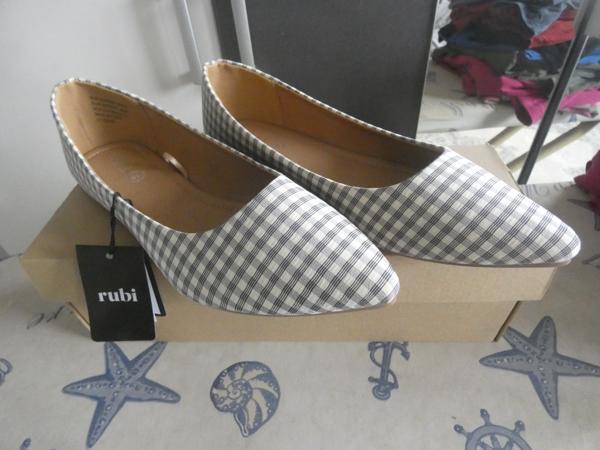 Ballerina,s grijs/wit geblokt maat 40 (nieuw)