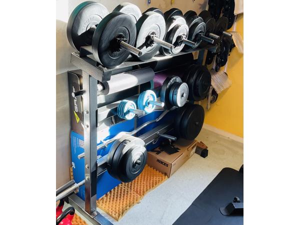 Te koop mooie gewichten en halters rek (z.g.a.n.)