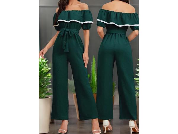 Offshoulder jumpsuit donkergroen XL