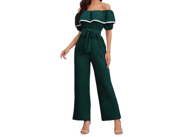 Offshoulder jumpsuit donkergroen XL