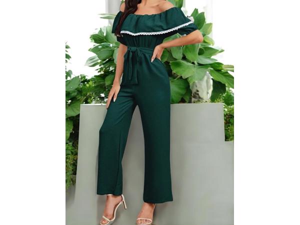 Offshoulder jumpsuit donkergroen XL