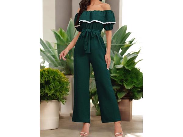 Offshoulder jumpsuit donkergroen XL