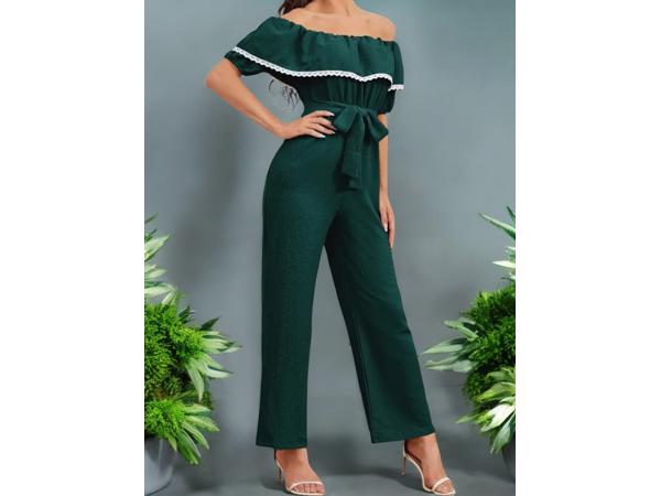 Offshoulder jumpsuit donkergroen XL