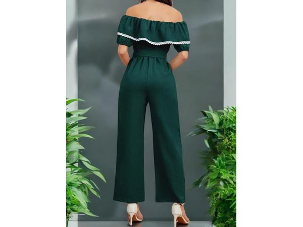 Offshoulder jumpsuit donkergroen XL