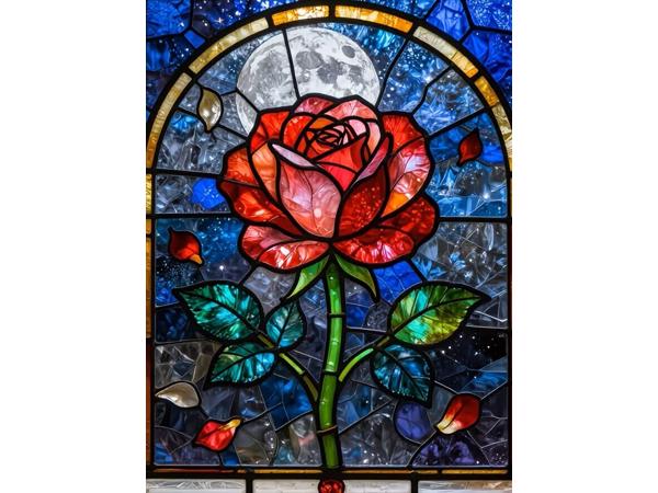 50x40cm Diamond Painting roos glas en lood (vierkant) nr 68