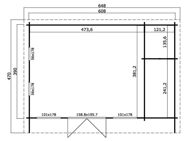 Tuinhuis-Blokhut Japan: 608 x 390 cm