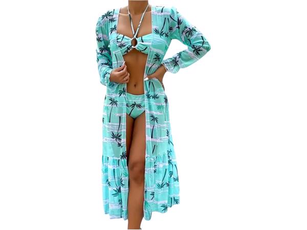 3 delige bikini palmbomen turquoise 2XL