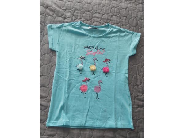 Glo-Story t-shirt flamingo's turquoise 122