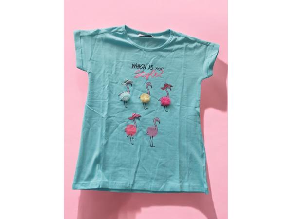 Glo-Story t-shirt flamingo's turquoise 122