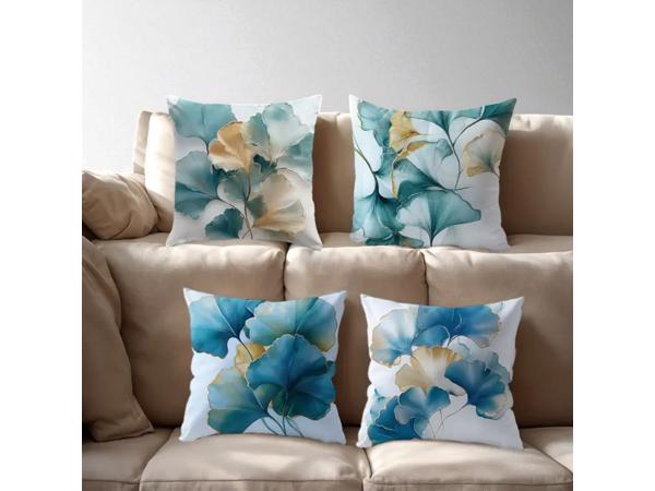Set van 4 kussenhoezen bloemen turquoise goud 45x45cm
