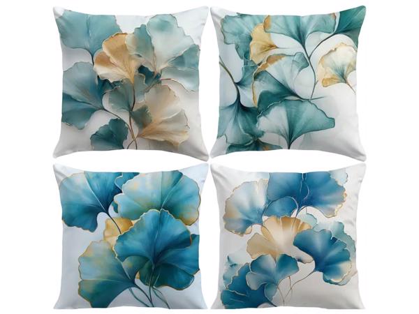 Set van 4 kussenhoezen bloemen turquoise goud 45x45cm