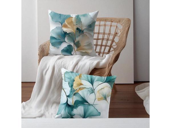 Set van 4 kussenhoezen bloemen turquoise goud 45x45cm