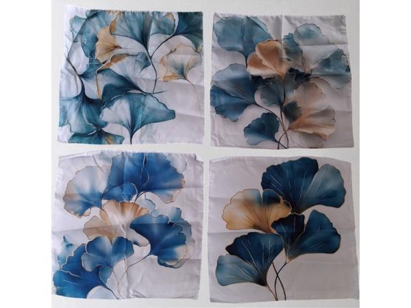 Set van 4 kussenhoezen bloemen turquoise goud 45x45cm