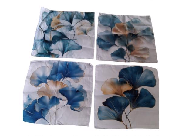 Set van 4 kussenhoezen bloemen turquoise goud 45x45cm