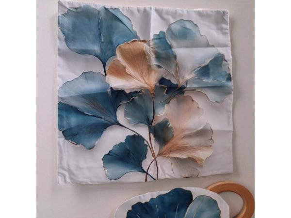 Set van 4 kussenhoezen bloemen turquoise goud 45x45cm