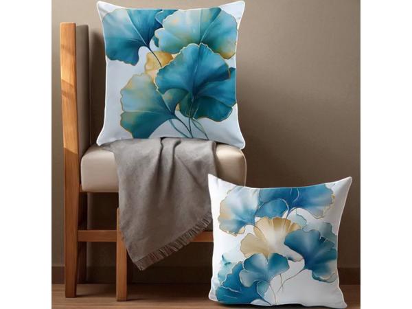 Set van 4 kussenhoezen bloemen turquoise goud 45x45cm