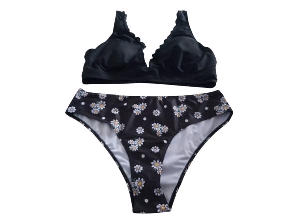 Bikini zwart met gele bloemetjes L