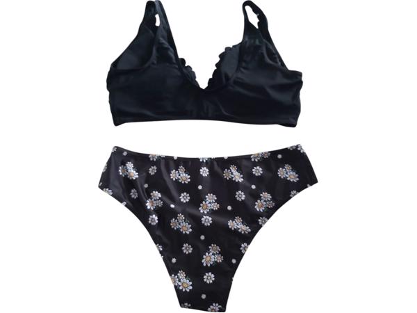 Bikini zwart met gele bloemetjes L