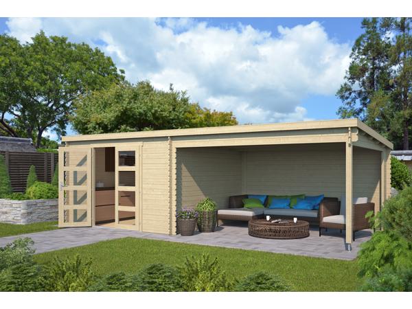 Blokhut met overkapping Olenka 710x330 Onbehandeld vuren