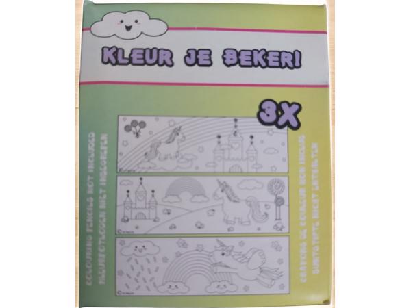 kleur je eigen beker - unicorn - met 3 tekeningen