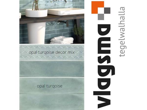 Cifre opal turqoise lichtgroene handvorm tegels 7,5x30 cm