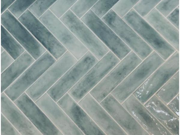 Cifre opal turqoise lichtgroene handvorm tegels 7,5x30 cm