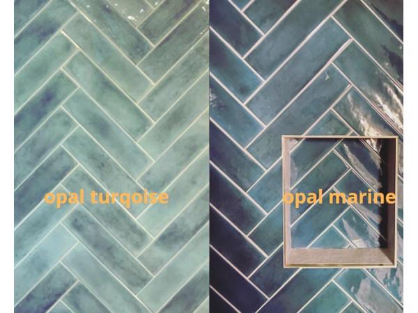 Cifre opal turqoise lichtgroene handvorm tegels 7,5x30 cm