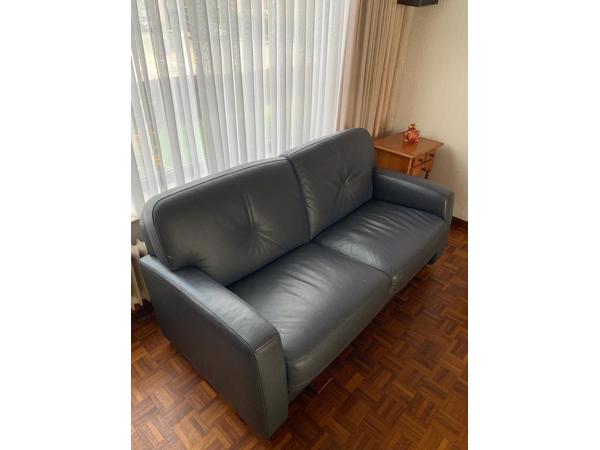 blauwe tweezits bank. Leer