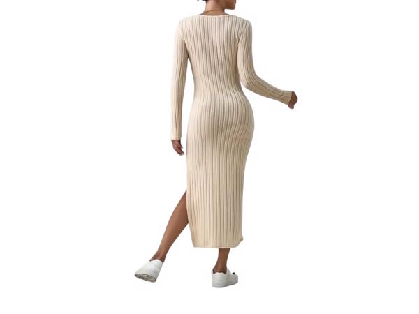 Stretchy beige jurk met split XXL