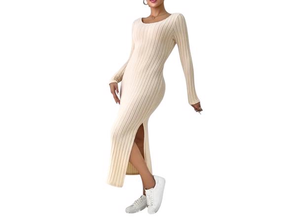 Stretchy beige jurk met split XXL