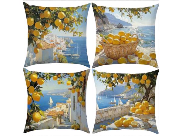 Set van 4 kussenhoezen kustdorp citroenen 45x45cm