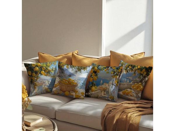 Set van 4 kussenhoezen kustdorp citroenen 45x45cm