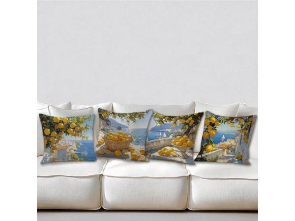 Set van 4 kussenhoezen kustdorp citroenen 45x45cm